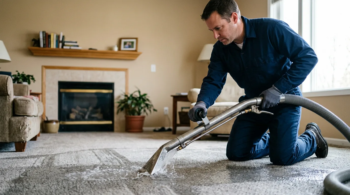 Water damage restoration technician working near Haysville, KS